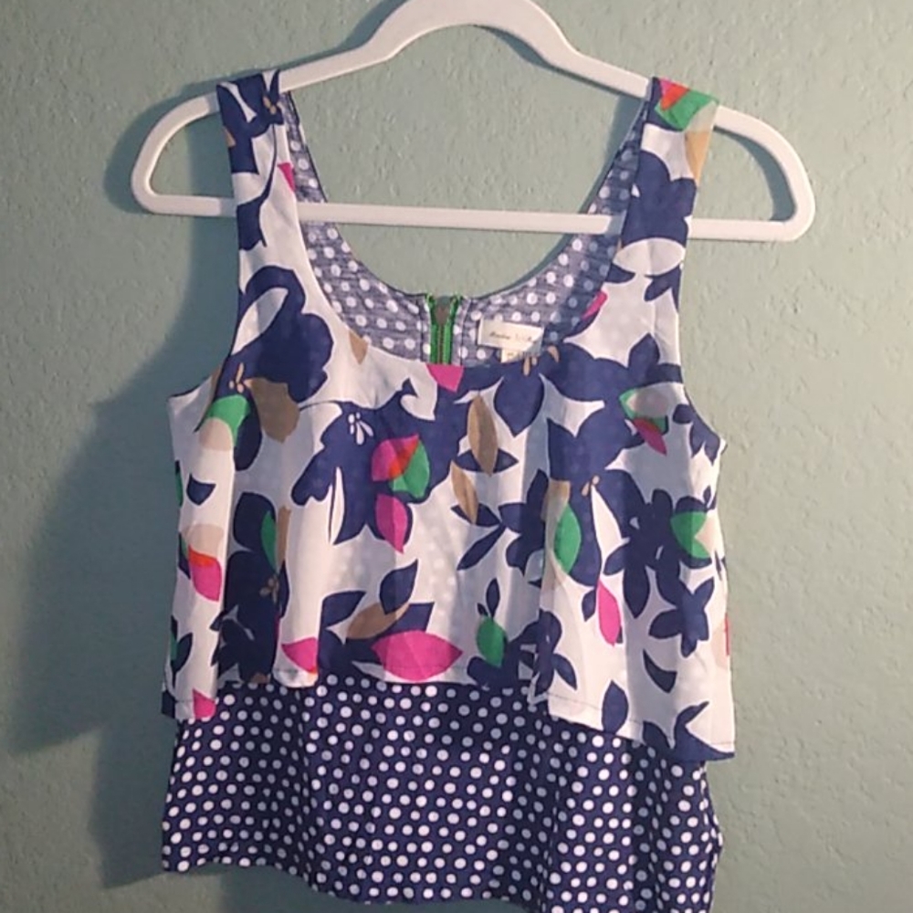 Floral Polka-dotted Sleeveless Blouse
